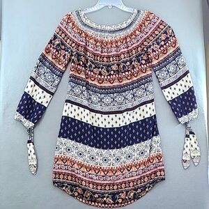 BEACH LUNCH LOUNGE Women's Boho Navy Coral Long Sleeve Dress - Size Medium